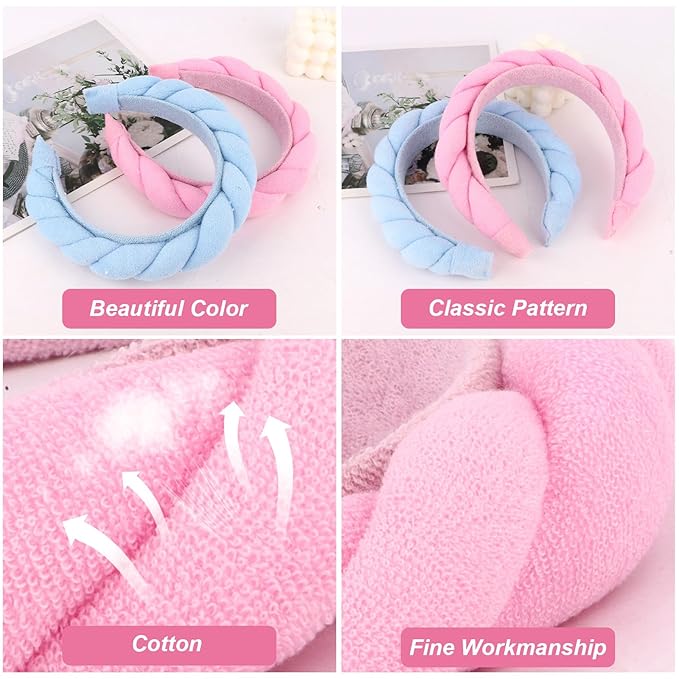 Spa Headbands for Women Skincare Headband for Washing Face Make Up Hair Band Terry Cloth Head Band Pink Blue Puffy Face Wash Headbands for Women Girls