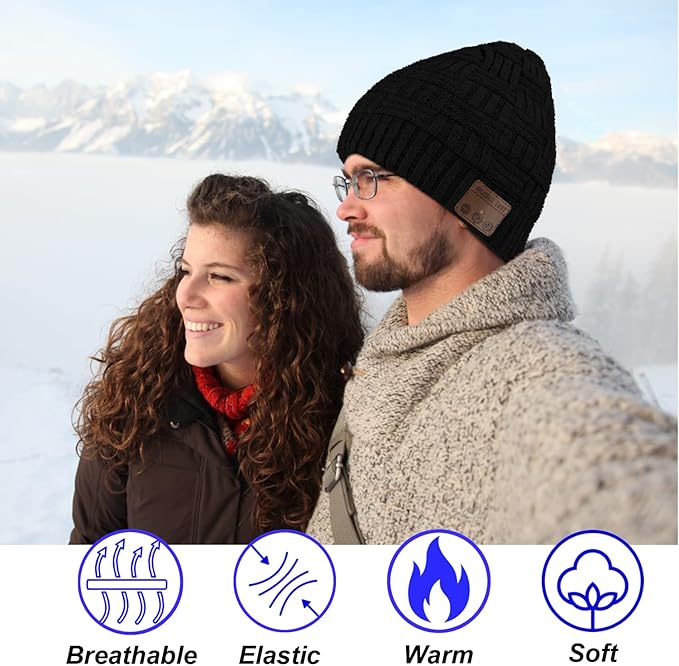 Wireless Beanie Hat for Men Women Wireless Music hat with Headphones Headset Speaker Mic Music Beanie Hat Unisex Knit Outdoor Sports Running Cap with Microphone Teens Tech Gifts