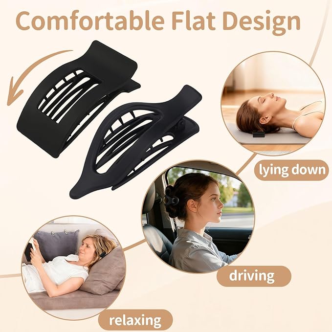 8Pcs French Flat Hair Clips for Women 2 Styles Claw Clips for Girls Matte Flat Hair Claw Clips for Thin and Thick Hair Large Non-slip Strong Hold Hair Accessories for Women (Black)