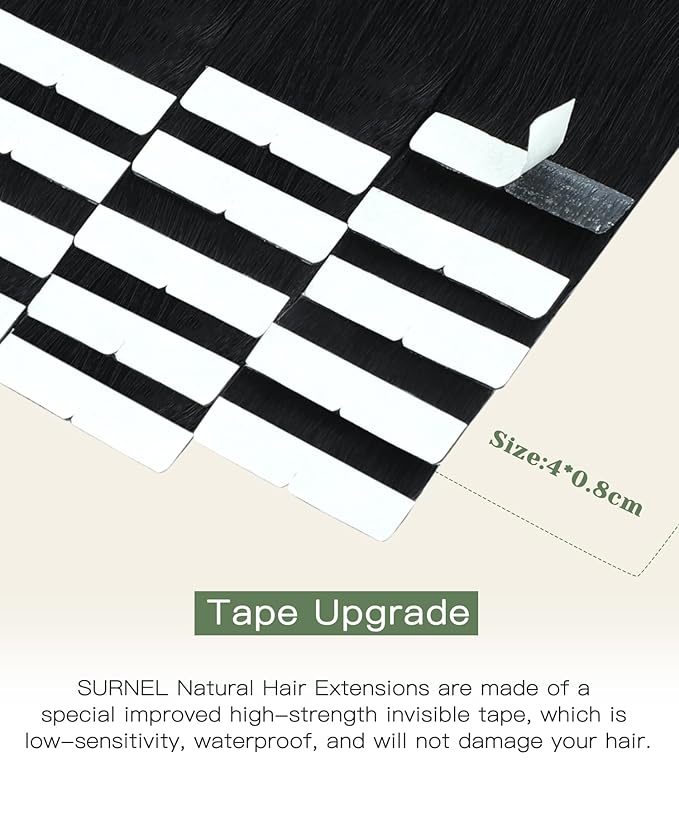 SURNEL Injected Tape in Hair Extensions Human 16inch Jet Black Upgraded Seamless Remy Invisible Tape in Extensions 20Pcs 35g(#1,16)