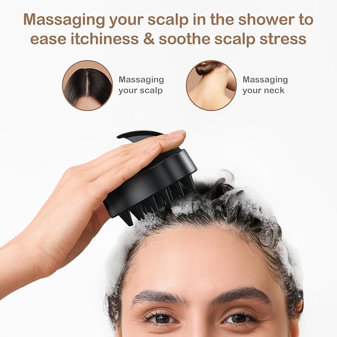 Electric Scalp Head Massager Cordless Hair Massage Waterproof Head Massager 3-Level Vibration Wet & Dry Use for Thick Thin Curly Hair Care Black