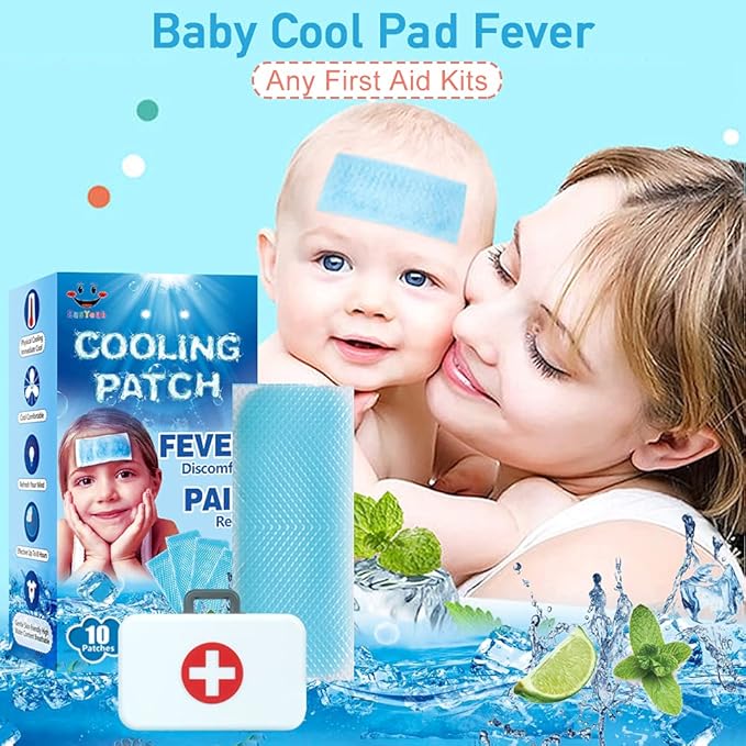 40 Sheets EasYeah Cooling Patches for Fever Discomfort & Pain Relief, Cooling Relief Fever Reducer, Soothe Headache Pain, 10 Count Per Box (4 Boxes)
