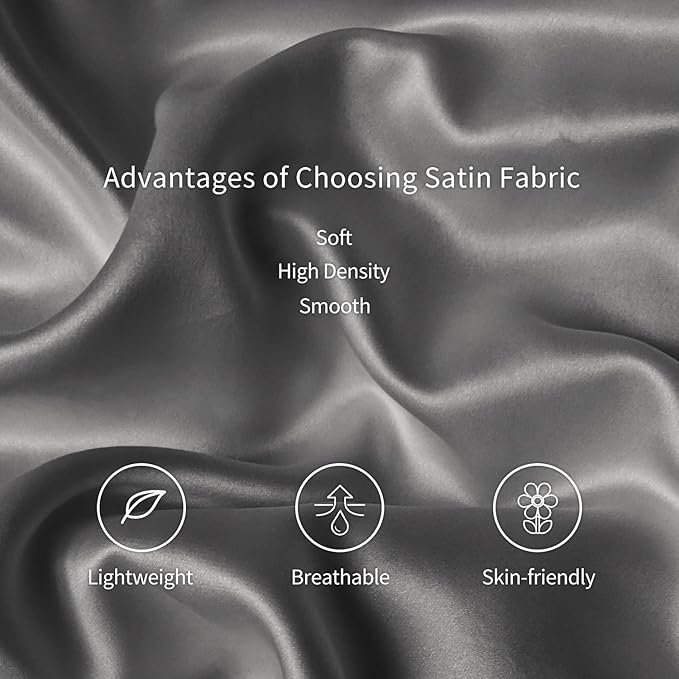 Satin Silk Pillowcase for Hair and Skin, Black Pillow Cases Standard Size Set of 4 Pack Super Soft Pillow Case with Zipper Closure (Gray, Queen(4 Pack))