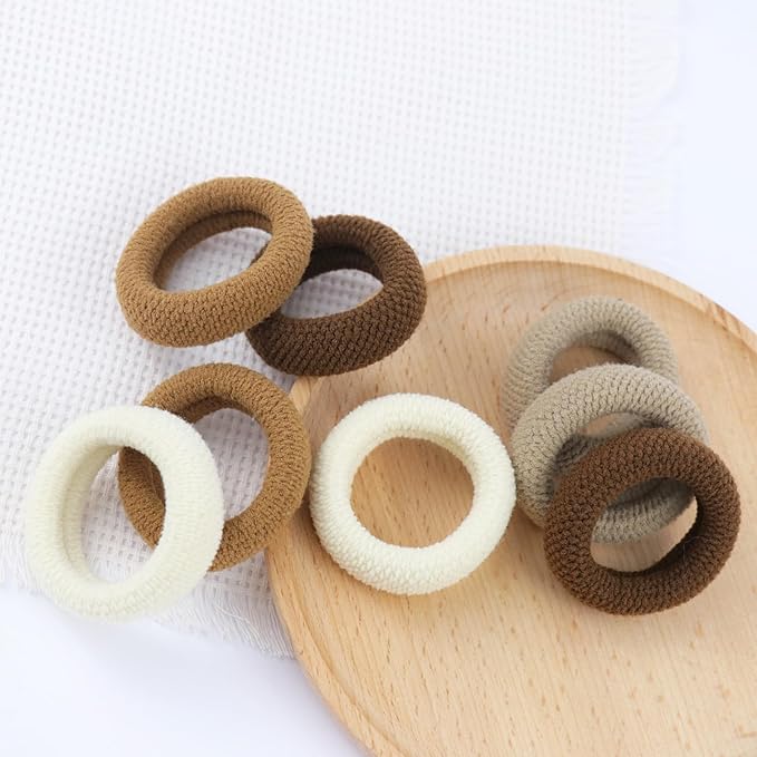VI-FA No Damage Seamless Hair Ties for Thick Hair Soft Pony Holders Elastics Hair Bands for Heavy, Curly Hair Scrunchies for Women and Girls 8pcs(Brown)