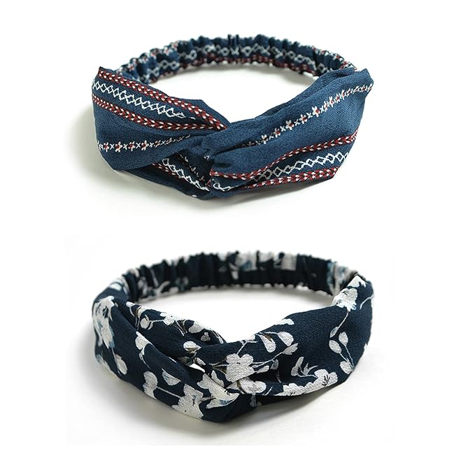 DRESHOW 10 Pack Boho Headbands for Women Girls Criss Cross Elastic Hair Band Twisted Head Wrap Floral Hair Accessories