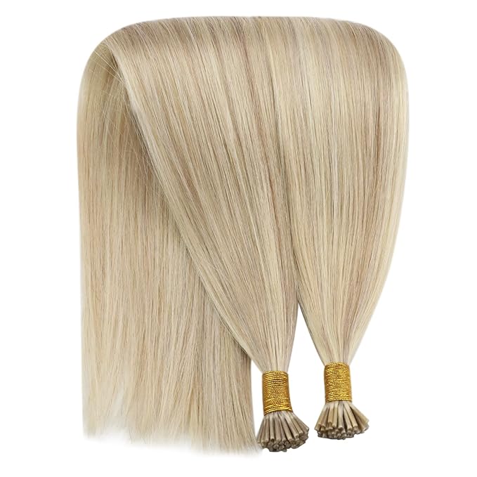 YoungSee Itip Hair Extensions Blonde Itip Hair Extensions Real Human Hair Ash Blonde Highlights Bleach Blond I Tip Hair Extension 20 Inch 50s 50g I-Tip Real Human Hair Extension