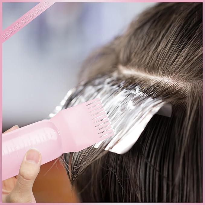 BLAAROOM Root Comb Applicator Bottle 6 Ounce, 4 Pack Hair Oil Applicator with Root Comb Brush for Scalp Hair Oiling - Pink