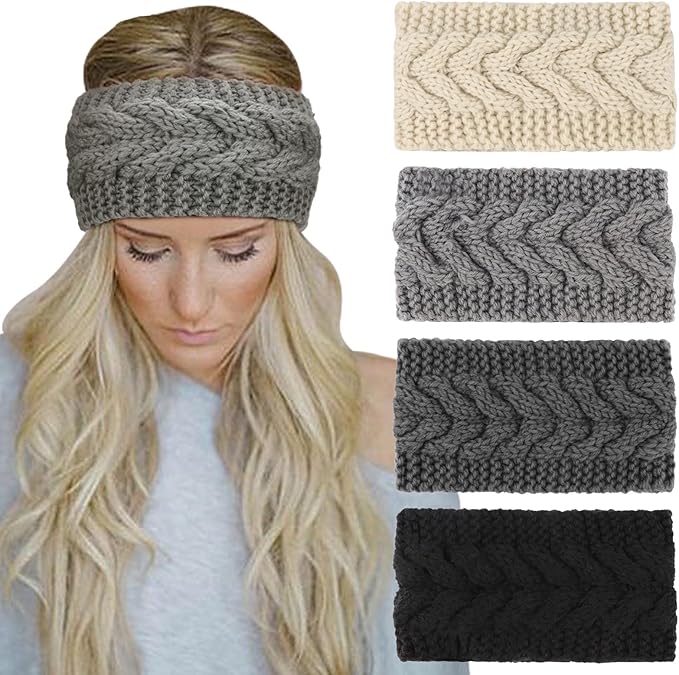 DRESHOW Knit Crochet Headband for Women Ear Warmer Soft Turban Stretch Warmer Headbands Winter Fashion Head Wrap