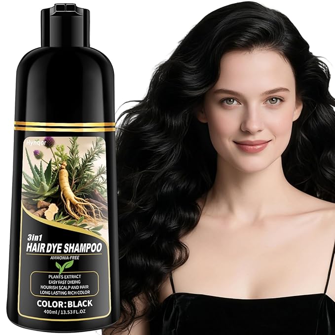 Black Hair Dye Shampoo, Ammonia Free Natural Herbal Ingredients Black Hair Dye for Women Men Gray Hair Coverage, Semi-Permanent Hair Color Shampoo