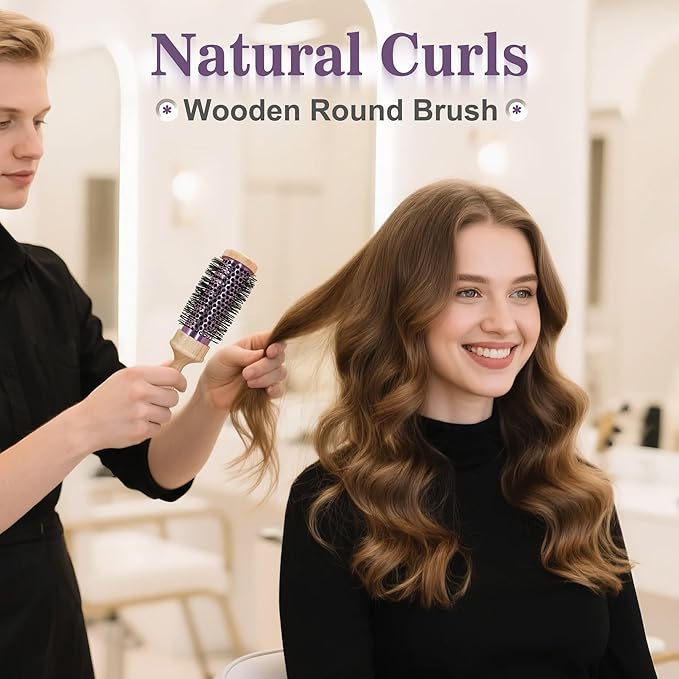 SUNBIRD Round Brush for Blow Drying - Wood Handle Professional Blowout Brush with Aluminium Ceramic Ionic Thermal Barrel for Smooth Hair, Volume & Heat Wave Curly Styling (Outer Diameter2.4Inch)
