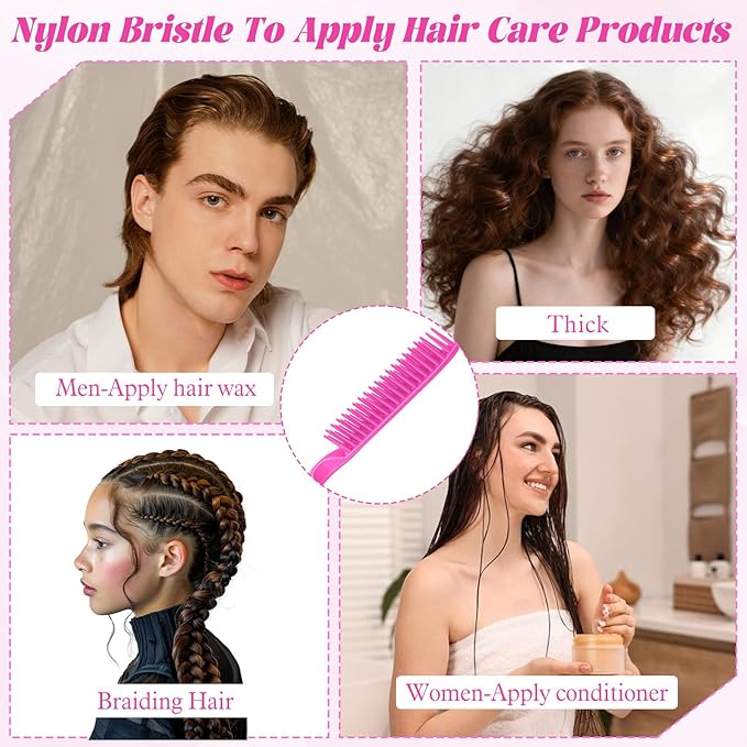 3 Row Hair Comb for Natural Detangling, 4PCS Rat Tail Styling Comb Set Nylon Bristle Unbraider Teasing Combs for Defining Curls and Sectioning Hair