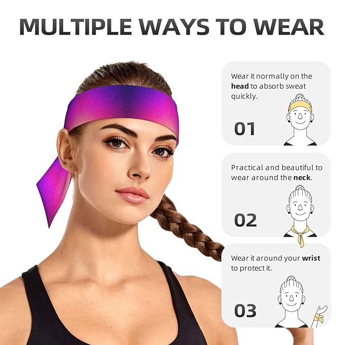 Men's Women Lovely Sports Sweatband Hair Decor for Sports Athletic Spa, Elastic Multipurpose Beautiful Purple Glitter Sparkles Pattern Head Ribbon Headwear