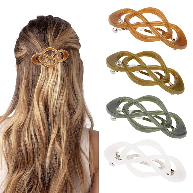 Hair Barrettes for Women 4packs Glossy Hair Clips French Hair Barrette Clip for Girls Vintage Hair Clips for Thick Thin Long Short Hair Stylish Hair Accessories for Women Girls