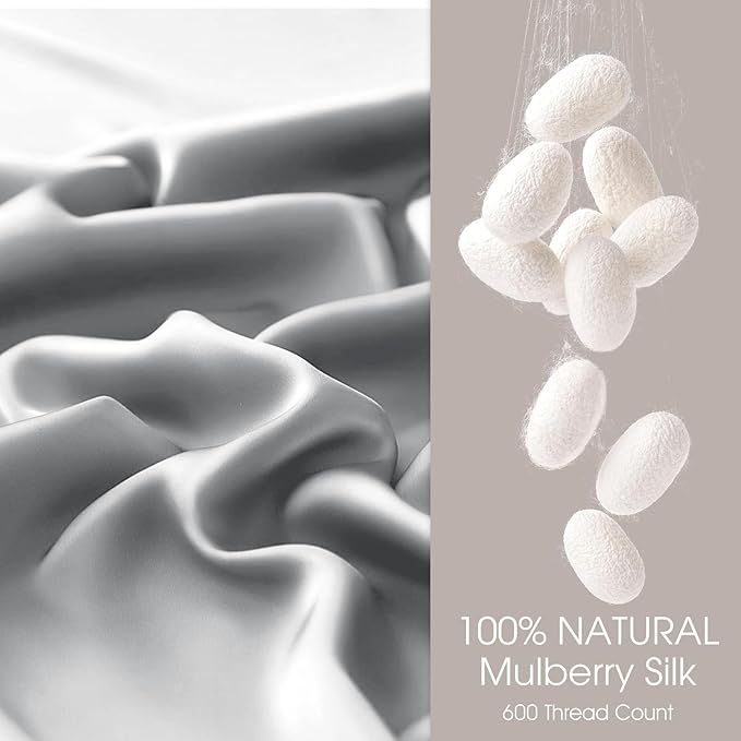 100% Silk Pillowcase for Hair and Skin Toddler Size 2 Pack Mulberry Silk Pillow Case 13 x 18 Inches Highest 6A Silk Kids/Travel Pillow Cover Soft Breathable Cooling Hidden Zipper, Light Grey