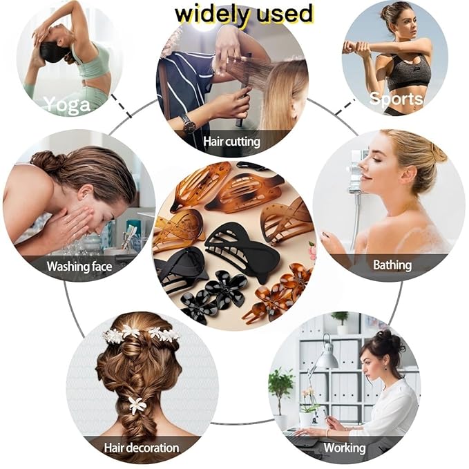 10 Pcs Flat Hair Clips for Women, Lay Flat Claw Clips French Glossy Claw Clips for Thick & Thin Hair No-Slip Hair Claw Strong Hold Barrettes Hair Clamps for Women