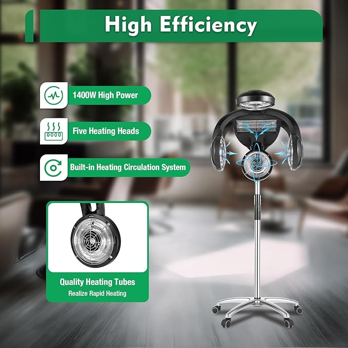 Hair Steamer Professional Hair Salon Steamer,40-70℃/104-158℉,Hair Steamer with Temperature and Time Adjustment (Black 1400w)