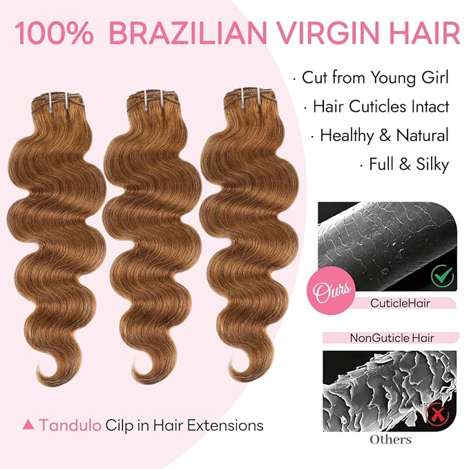 Clip in Hair Extensions Real Human Hair Body Wave 30 Auburn Ginger Clip in 100% Brazilian Remy Human Hair Extensions 8pcs Per Set with 18 Clips Double Weft 22 Inch 110g/3.6oz