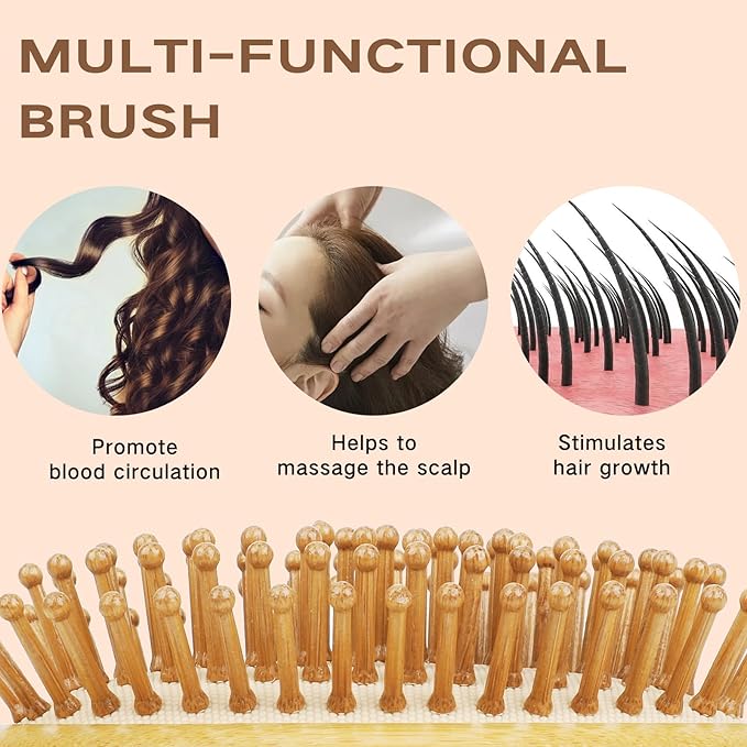 Bamboo Hair Brush(No handle), Massaging Scalp, Detangling Brush for Hair Growth for Women, Men &Kids, Eco-friendly Natural Wooden for All Hair Types