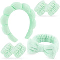 Zkptops 6Pcs Spa Headband for Washing Face Wristbands Set Women Bubble Skincare Makeup Sponge Terry Cloth Padded Puffy Headband Bow Tie Hairband Cute Non Slip Thick Hair Accessory Gifts (Light Green)