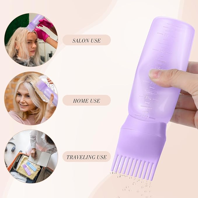 Pimoys Hair Oil Applicator Bottle for Scalp, Root Comb Applicator Bottles Hair Dye Squeeze Bottle Hair Coloring Tools, 2 Pack (Blue, Purple)