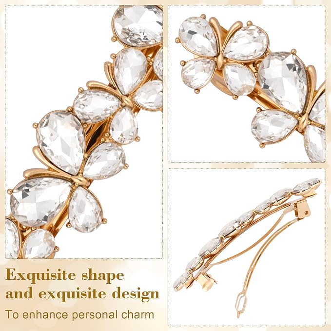 Joez Wonderful Rhinestone Hair Clips, Bridal Hair Accessories for Women, Sparkly Crystal Hair Pins, Fancy Hair Barrettes for Wedding, Bride, Long Hair (White Butterfly, 1 Pcs)