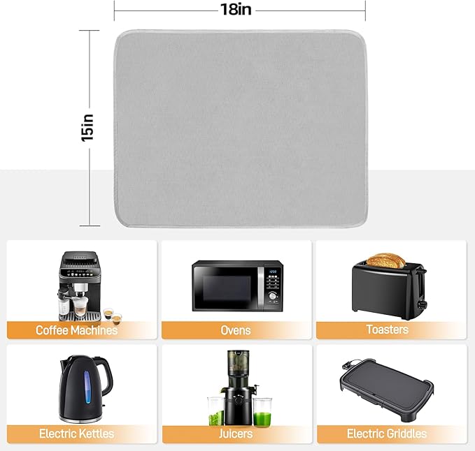 Heat Resistant Mat for Air Fryer, 15 x 18in Heat Resistant Mat for Countertop, Fireproof Silicone Countertop Protector Appliance Slider for Air Fryer, Coffee Maker, Toaster, Oven (Grey)