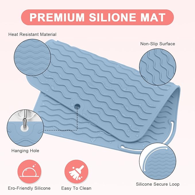 Plus Size Silicone Heat Resistant Mat, Portable Travel Hot Tools Pad Cover for Curling Iron, Flat Iron, Hair Straightener and Other Hair Styling Tools(12.0" x 9.0")
