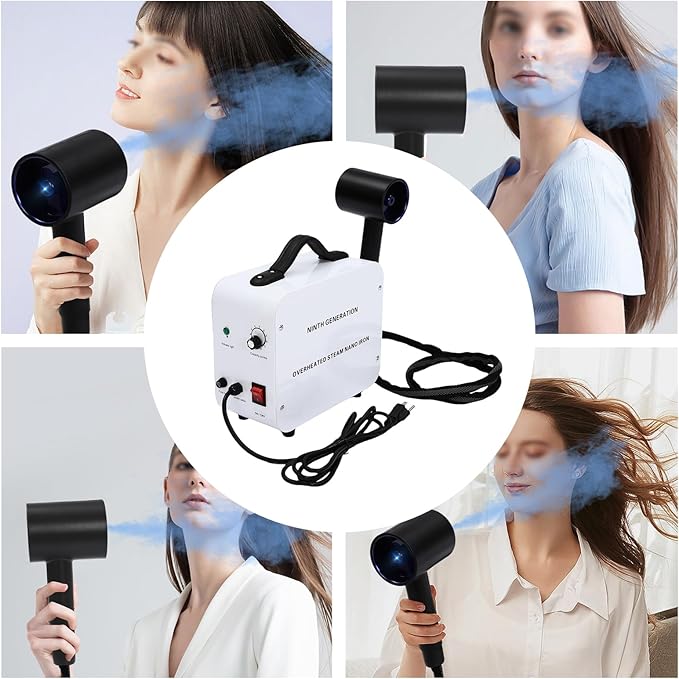 1300W Nano Hair Steamer Spray Machin,Multifunctional Hair Care Salon Steamer Gun with 11.83oz Water Tank, Adjustable 1-10 Levels,Blue Light Color Processor Salon Beauty for Home, Hair Salon