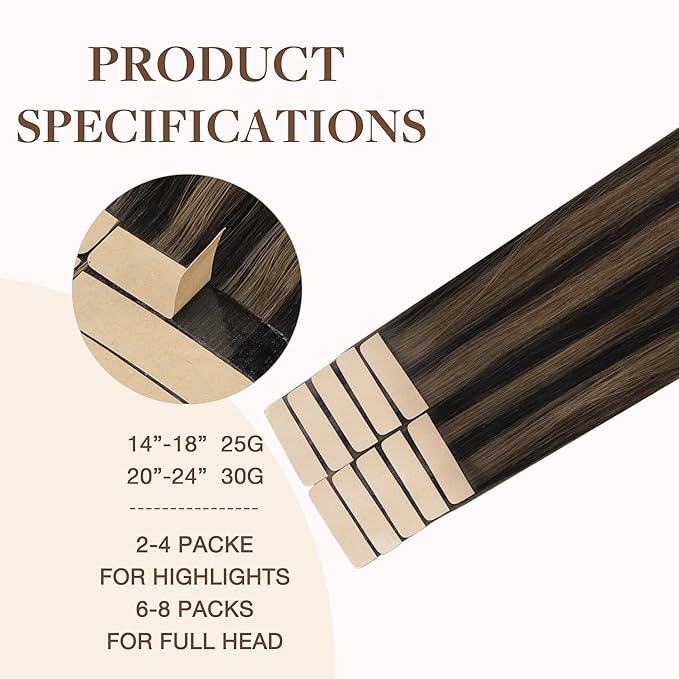 GOO GOO Tape in Hair Extensions Human Hair, 2/6 Dark Brown Highlighted Chestnut Brown, 24inch 30g 10pcs, Skin Weft Seamless Invisible, Silky Straight with Thick Ends, Remy Human Hair