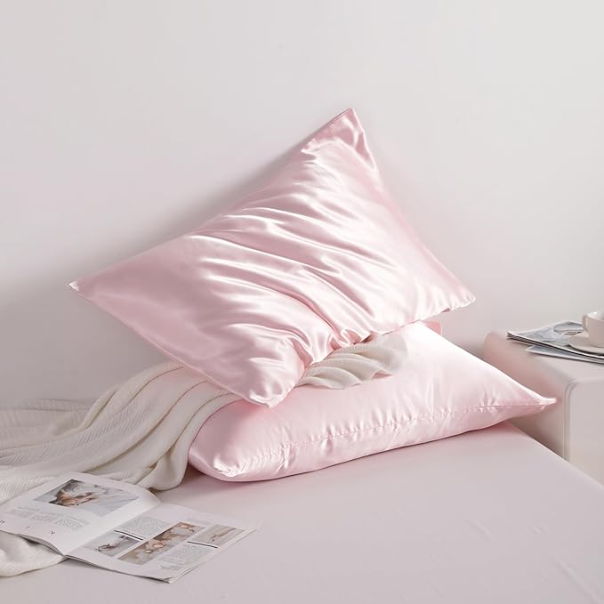 NTBAY 2 Pack Satin King Pillowcases for Hair and Skin, Luxurious and Silky Pillow Cases with Envelope Closure, 20x36 Inches, Light Pink