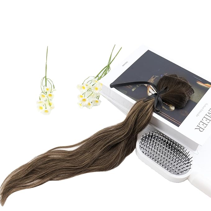 Full Shine Clip in Hair Extensions 3 Pcs 60 G Balayage Dark Brown Ombre Ash Brown Human Hair Extensions Clip ins 14 Inch