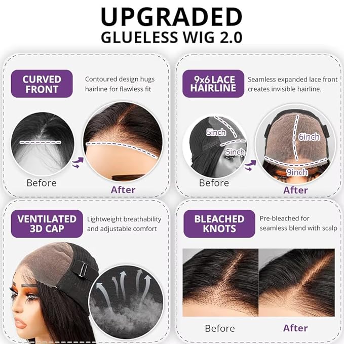250 Density HD Lace Front Human Hair Wigs For Black Women 15A Grade Bleach Knots Glueless Wear and Go 9X6 Pre Braided Wig 9x6 Straight Lace Frontal Wigs Human Hair Pre Plucked Pre Cut 26inch