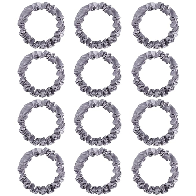 12Pcs Satin Scrunchies, Silver Gray Satin Hair Ties Elastic Hair Bands Ponytail Holder Hair Accessories for Women Girls