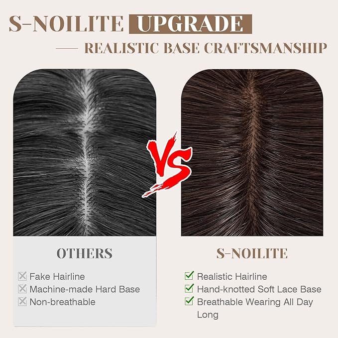 S-noilite Hair Toppers for Women Real Human Hair 3D 360° Cover Clip in 100% Real Human Hair Toppers 3″*4″ Clip in Silk Base 10 inch Natural Dark Brown