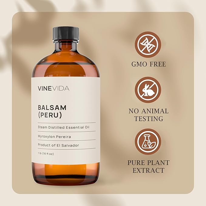 VINEVIDA Balsam Peru Essential Oil 16 oz - Undiluted for Candle Making and Soap Making - DIY Candle Scents - Safe for Skin