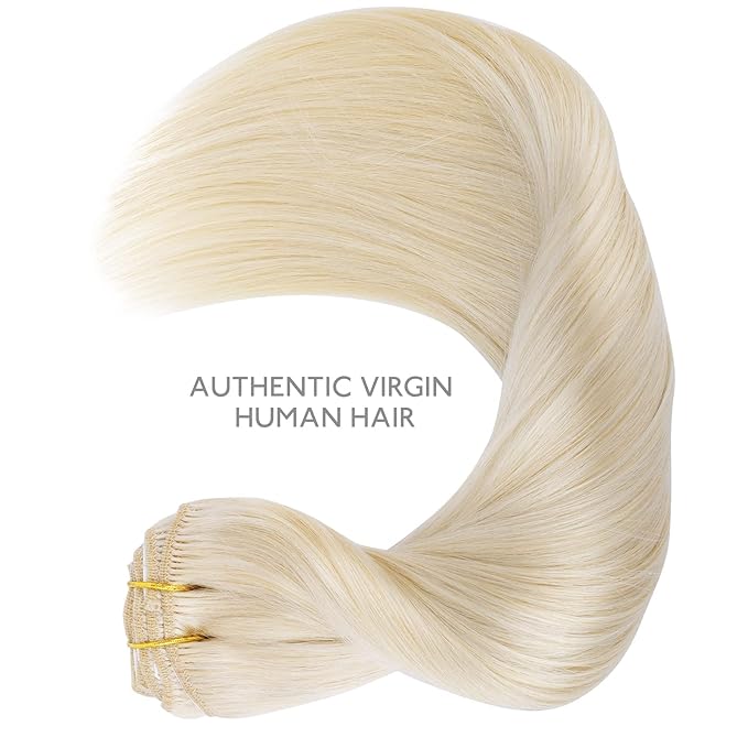 Wennalife Clip in Human Hair Extensions, 22 Inch 150g 9pcs Real Human Hair, Platinum Blonde Remy Hair Clip Ins Double Weft