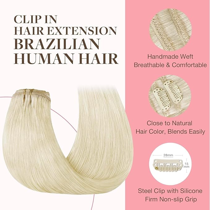 GOO GOO Clip in Hair Extensions Real Human Hair, Remy Human Hair Extensions Clip ins for Women, Natural Human Hair, 18inch 120g 7Pcs, #1000