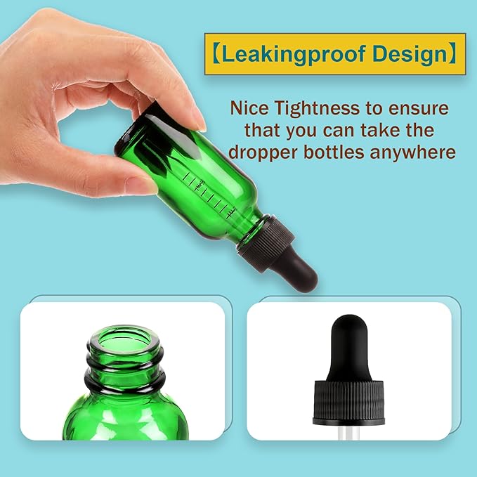 24 Pack,1oz Glass Dropper Bottle,Green Tincture Bottles with Dropper,Pretty Finish for All Kinds of Liquids,Oil Bottles for Hair- Stronger Suction ideal for Leakproof Travel