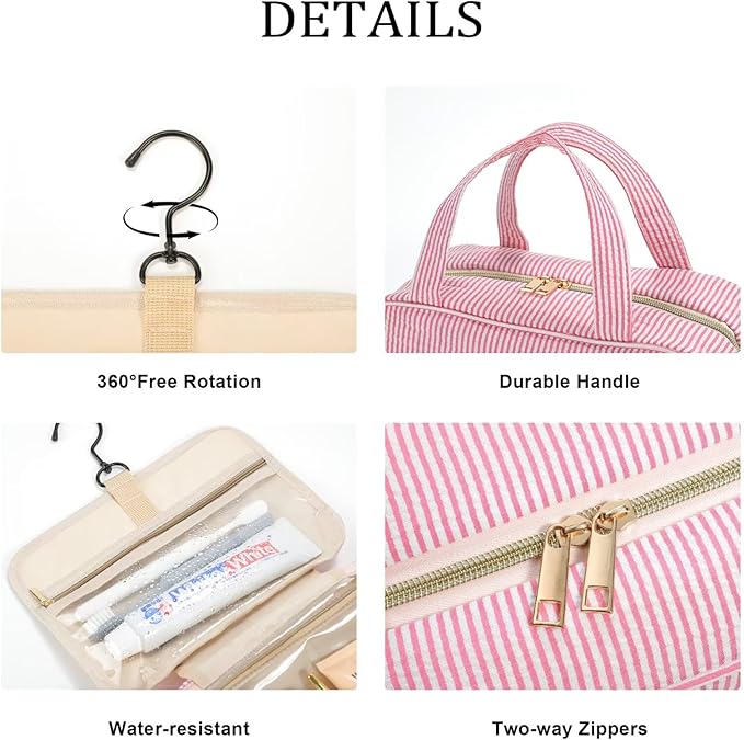 YOOLIFE Hanging Toiletry Bag for Women - Travel Toiletry Bag Makeup Bag, Portable Toiletries Cosmetic Bag, Airplane Travel Essentials - Letter W, Blue