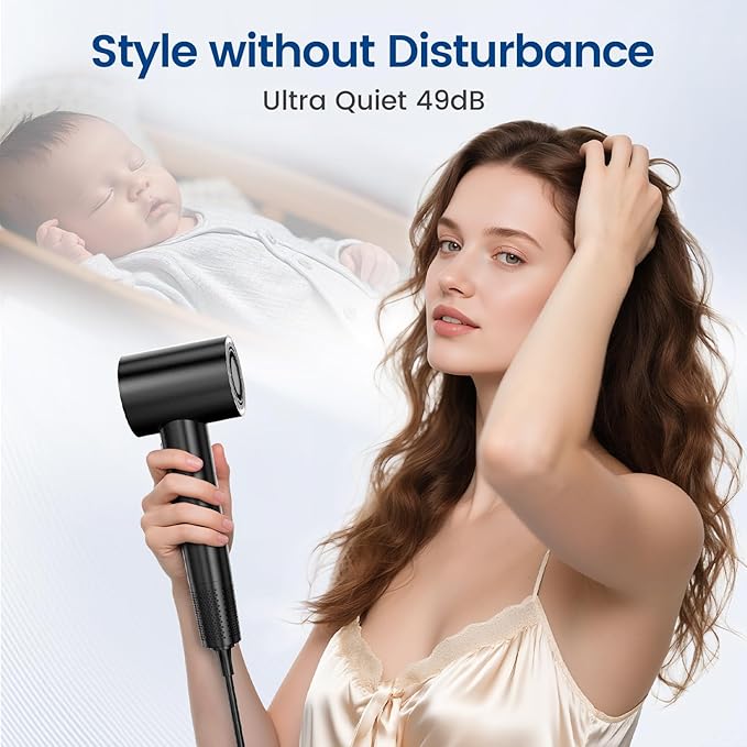 Hair Dryer with 110000 RPM High Speed 1400w Motor for 1-5min Fast Dry, 3 Heat/Cool Wind Level & 49db Low Noise,1.5 Billion Plasma & Travel Blow Dryer