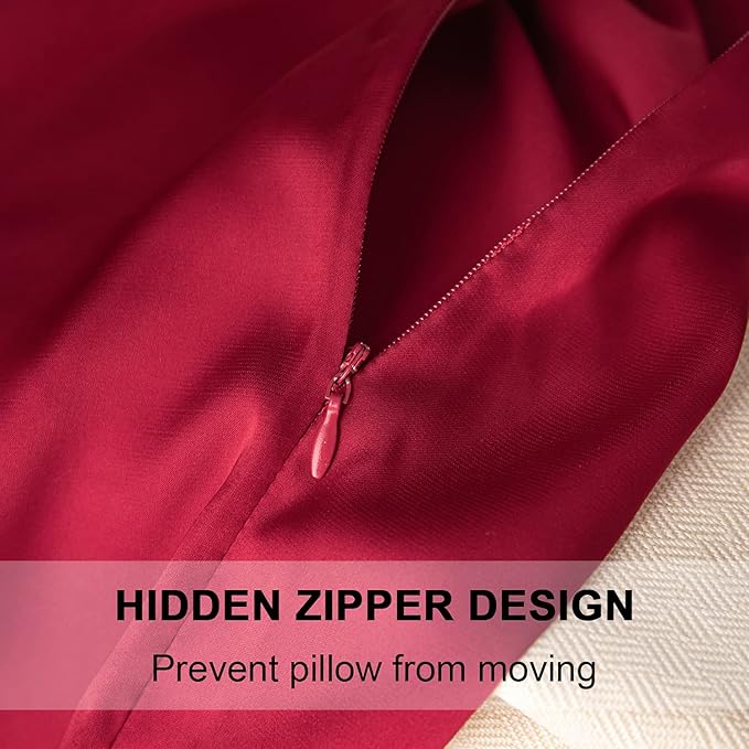 Mulberry Silk Pillowcase for Hair and Skin,Standard Size Cooling Silk Pillow Case with Hidden Zipper,Allergen Proof Dual Sides Soft Breathable Smooth Silk Pillow Cover for Women(Standard,Dark Red)