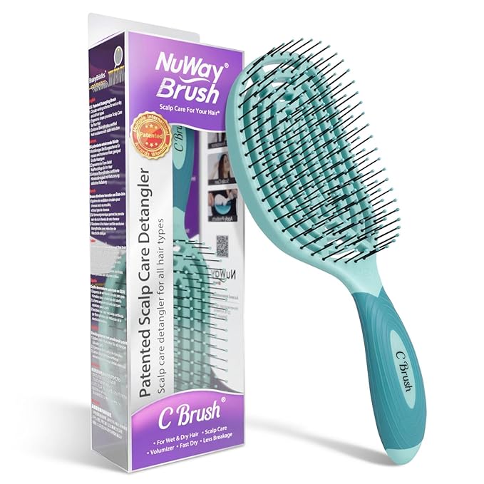 NuWay 4Hair C Brush - Professional Curved Hairbrush - Vented Design Delivers Smoothing And Volumizing Drying Experience - Heat Resistant Bristles For Drying Detangling and Styling - Turquoise - 1 Pc