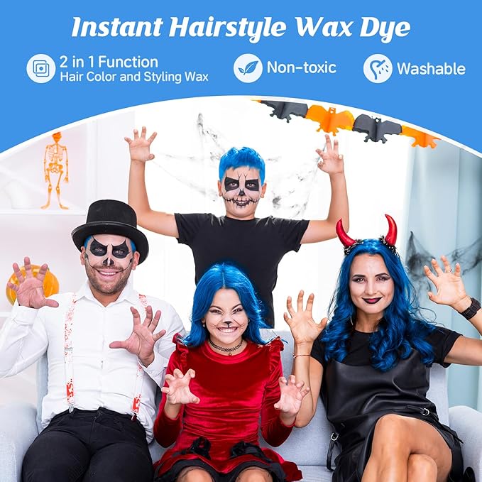 Blue Temporary Hair Color Wax Kit for teenagers,Crazy Hair Day Accessories, Gifts for Kids,Instant Hair Dye Color Wax for Party, Cosplay, Halloween, Christmas,Washable Crazy Hair Style