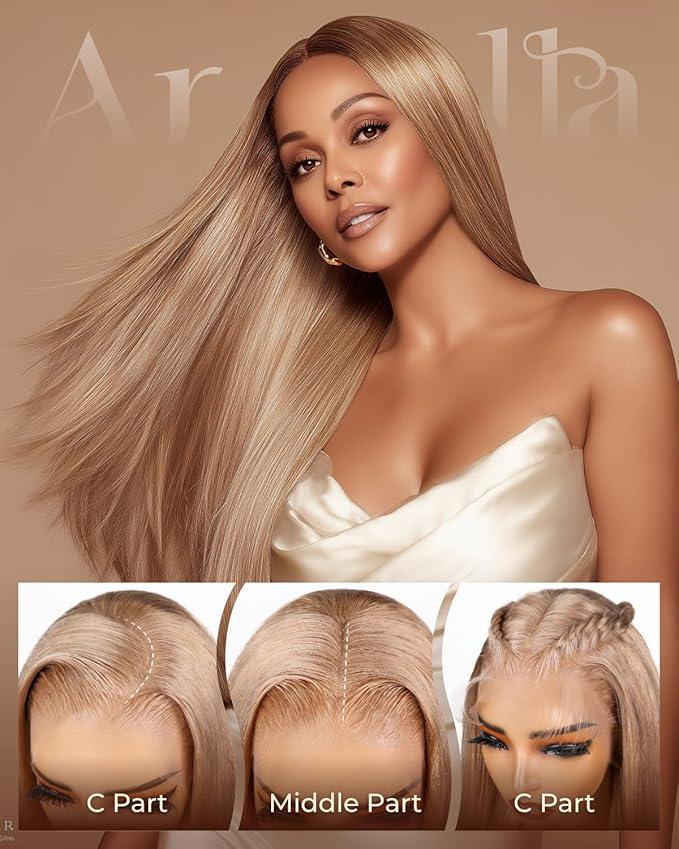 Arabella 13x6 Light Brown Blonde Wig Human Hair Glueless Wigs Human Hair Pre Plucked Pre Cut 13x6 Ear to Ear Full HD Lace Front Wigs 210% Density Straight Wig Drawstring Wig Human Hair 26 Inch