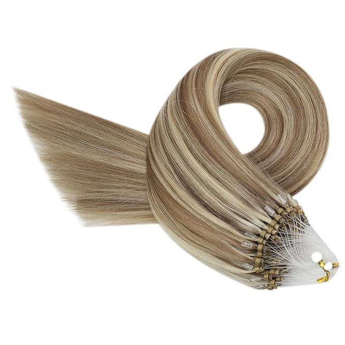 YoungSee Blonde Micro Bead Hair Extensions Human Hair Light Brown Highlight Golden Blonde Micro Loop Hair Extensions Real Human Hair Highlighted Microlink Human Hair Extension 1g/s 50g 16 inch