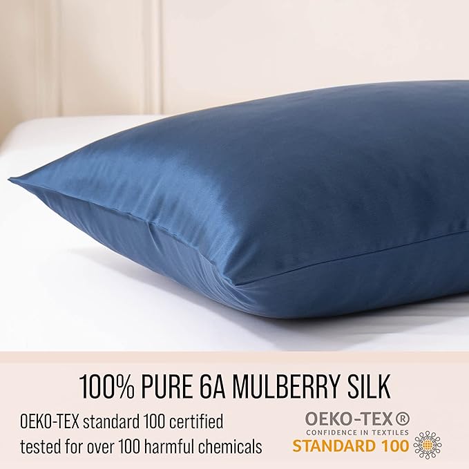 Bella Coterie Luxury Silk Pillowcase for Hair and Skin | 30 Momme | 100% Pure 6A Mulberry Silk | Super Soft | Perfectly Plush [King, Navy]