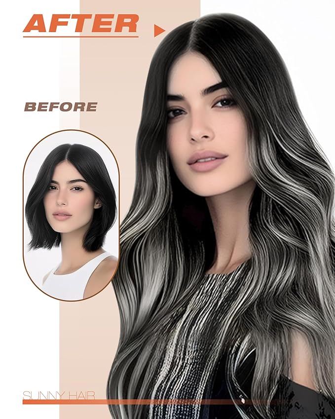 Sunny Hair Tape in Hair Extensions Real Human Hair Invisible Remy Hair Extensions Tape ins for Women Natural Black Roots to Silver Grey Balayage 12 inch 20Pcs