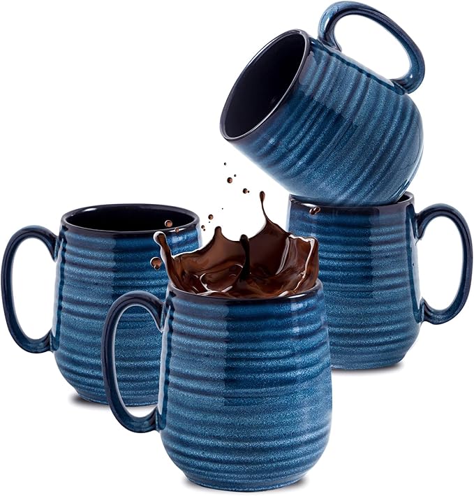 Hasense Coffee Mug Set of 4, 12 Ounce Ceramic Coffee Cups with Handle, Large Mug Set for Coffee, Tea, Chocolate, Modern Mug Gift for Men and women, Dishwasher & Microwave Safe(Blue)