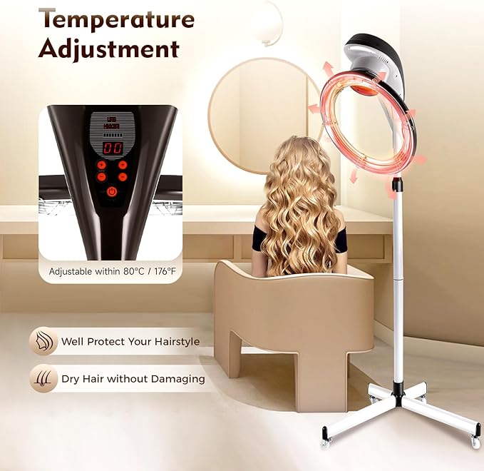 3-in-1 Orbital Rotating Hair Processor, Portable Removable Hood Dryer, Multifunctional Adjustable Hair Steamer, Vertical Professional Styling Infrared Hair Dryer, 950W for Salon Home Use, Gray
