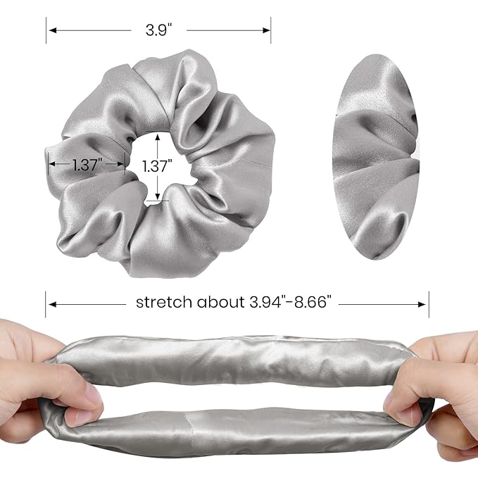 LilySilk Silk Hair Scrunchie, 100% Mulberry Silk, No Damage, Elastic Silk ponytail Holder, Silvergrey, 1 Count